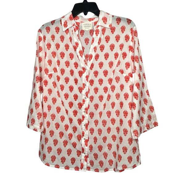 Aspiga Cecilia Floral Pineapple Soft Organic Cotton Button Down Blouse Top Small - Picture 2 of 12